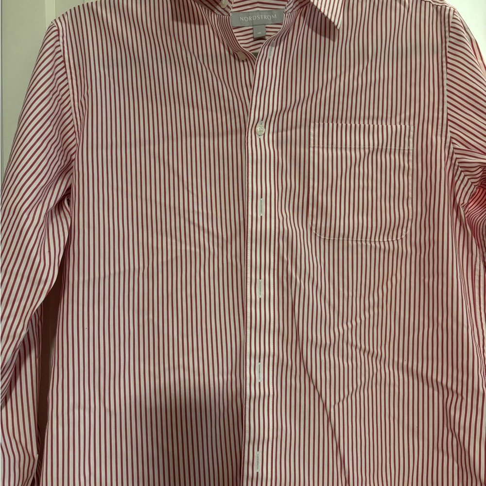 Nordstrom Boys Red and White Striped Button-Down Shirt